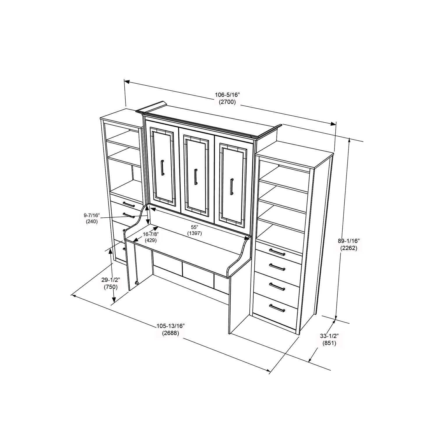 Alegra Queen Murphy Bed with Desk and Double Side Towers