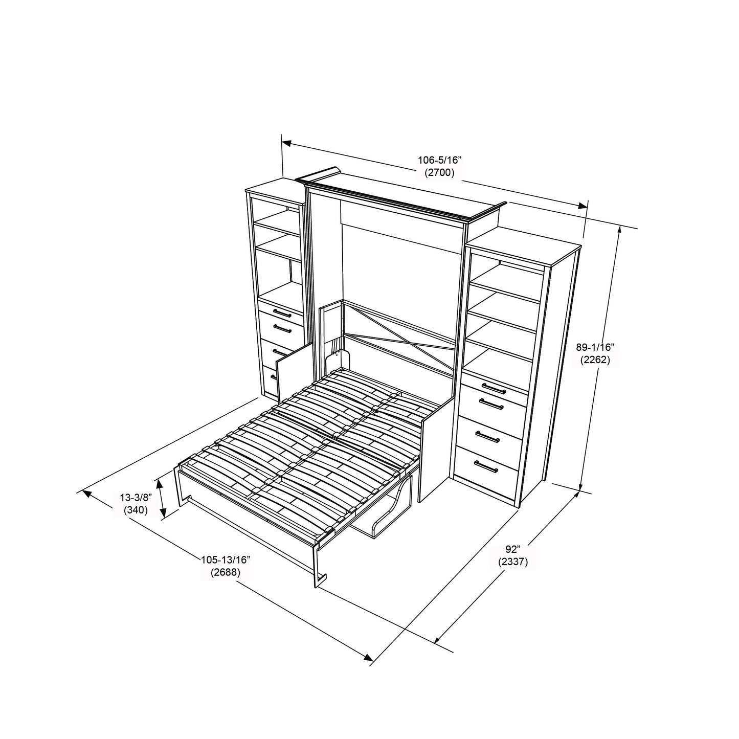 Alegra Queen Murphy Bed with Desk and Double Side Towers